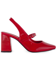 Zapatilla Rojo Punta Cuadrada Dama Elegante Tacon Adorno Hebilla 2000057