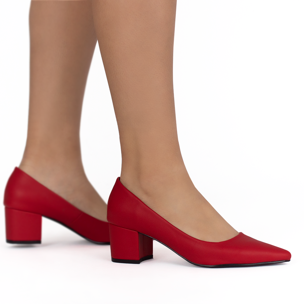 Zapatilla Rojo Dama Stiletto Tacon Ancho Puntal Casual Moda