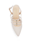 Zapatilla Beige Tacon Delgado Puntal Estoperoles Pulsera Moda Dama 2000076