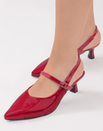 Zapatilla Rojo Dama Tacon Bajo Stiletto Moda Elegante Puntal 2000079