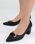 Zapatilla Negro Mujer Formal Puntal Tacon Ancho Elegante Dama Moda 2000090