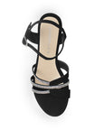 Zapatilla Negro Plata Dama Brillos Tiras Cruzadas Elegante Tacon Ancho 3790064