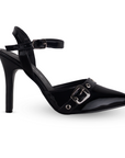 Zapatilla Negro Tacon Delgado Con Hebilla Elegante Mujer Casual 3402773