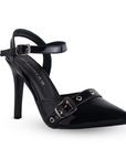 Zapatilla Negro Tacon Delgado Con Hebilla Elegante Mujer Casual 3402773
