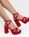 ZAPATILLA ROJO CASUAL ABIERTA TACÓN GRUESO DAMA MODA 3402871
