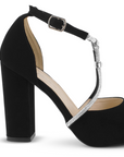 Zapatilla Negro/Plata Mujer Tacones Punta Fina Tiras Cruzadas Brillosas 3402908