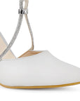 Zapatilla Beige/Plata Mujer Tacones Punta Fina Tiras Cruzadas Brillosas 3402909