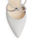 Zapatilla Beige/Plata Mujer Tacones Punta Fina Tiras Cruzadas Brillosas 3402909