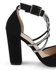 Zapatilla Negro/Plata Mujer Tiras Cruzadas Con Brillos Tacon Alto Puntal 3402915