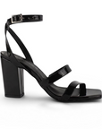 Zapatilla Negro Moda Dama Tacon Ancho Tiras Pulsera Elegante Mujer 3403002