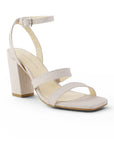 Zapatilla Beige Moda Dama Tacon Ancho Tiras Pulsera Elegante Mujer 3403008