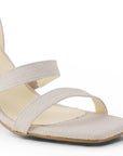Zapatilla Beige Moda Dama Tacon Ancho Tiras Pulsera Elegante Mujer 3403008