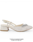 Zapatilla Beige Mujer Tacon Bajo Pultal Moño Brillos Moda Elegante 3403010
