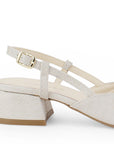 Zapatilla Beige Mujer Tacon Bajo Pultal Moño Brillos Moda Elegante 3403010