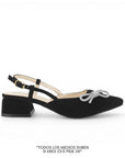 Zapatilla Negro Mujer Tacon Bajo Pultal Moño Brillos Moda Elegante 3403011