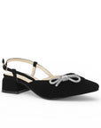 Zapatilla Negro Mujer Tacon Bajo Pultal Moño Brillos Moda Elegante 3403011