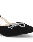 Zapatilla Negro Mujer Tacon Bajo Pultal Moño Brillos Moda Elegante 3403011