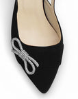 Zapatilla Negro Mujer Tacon Bajo Pultal Moño Brillos Moda Elegante 3403011
