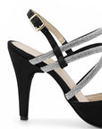 Zapatilla Negro Puntal Dama Tiras Brillos Tacon Delgado Elegante 3403014