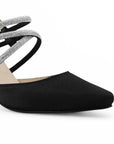 Zapatilla Negro Puntal Dama Tiras Brillos Tacon Delgado Elegante 3403014