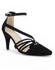 Zapatilla Negro Stiletto Dama Puntal Tiras Formal Moda Puntal 3403016