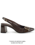 Zapatilla Cafe Dama Elegante Hebilla Frontal Tacon Ancho 4940003
