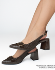Zapatilla Cafe Dama Elegante Hebilla Frontal Tacon Ancho 4940003