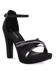 Zapatilla Negro Dama Fiesta Tacon Alto Elegante Moda Pedreria 4860011