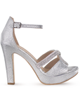 Zapatilla Plata Dama Brillos Elegante Tacon Mujer Moda Descubierto 4860008
