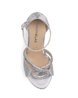 Zapatilla Plata Dama Brillos Elegante Tacon Mujer Moda Descubierto 4860008