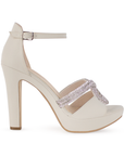 Zapatilla Beige Dama Brillos Elegante Tacon Mujer Moda Descubierto 4860009