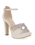 Zapatilla Beige Dama Brillos Elegante Tacon Mujer Moda Descubierto 4860009