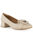 Zapatilla Beige Mujer Tacon Bajo Adorno Cuadrado Casual Formal 3840030