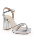Zapatilla Plata Punta Cuadrada Brillos Mujer Tacon Ancho Moda 4840027
