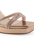 Zapatilla Oro Rosa Punta Cuadrada Brillos Mujer Tacon Ancho Moda 4840028