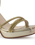 Zapatilla Oro Punta Cuadrada Brillos Mujer Tacon Ancho Moda 4840049