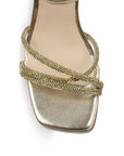 Zapatilla Oro Punta Cuadrada Brillos Mujer Tacon Ancho Moda 4840049