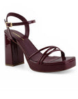 Zapatilla Vino Mujer Tacon Ancho Alto Tiras Elegante Moda Fiesta 4840050
