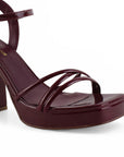 Zapatilla Vino Mujer Tacon Ancho Alto Tiras Elegante Moda Fiesta 4840050