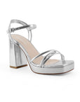 Zapatilla Plata Mujer Tacon Ancho Alto Tiras Elegante Moda Fiesta 4840051