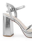 Zapatilla Plata Mujer Tacon Ancho Alto Tiras Elegante Moda Fiesta 4840051