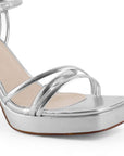 Zapatilla Plata Mujer Tacon Ancho Alto Tiras Elegante Moda Fiesta 4840051