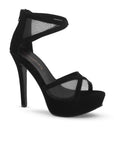 Zapatillas Negro Dama Tiras Con Malla Punta Abierta Elegante Moda 2630090