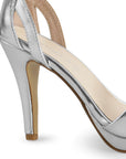 Zapatillas Plata Mujer Tacón Delgado Punta Abierta Casual Moda 2630091