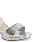 Zapatillas Plata Mujer Tacón Delgado Punta Abierta Casual Moda 2630091