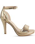 Zapatillas Oro Mujer Tacón Delgado Punta Abierta Casual Moda 2630095