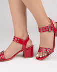 Zapatilla Rojo Descubierta Mujer Moda Estoperoles Dama Fiesta 3270307