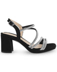 Zapatillas Negro Plata Mujer Tiras Brillos Tacón Grueso Estilo Elegante 3270316