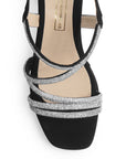 Zapatillas Negro Plata Mujer Tiras Brillos Tacón Grueso Estilo Elegante 3270316