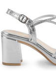 Zapatillas Plata Mujer Tiras Brillos Tacón Grueso Estilo Elegante 3270318